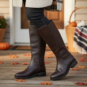 St. John's Bay Chocolate Brown Knee High Tall  Riding Boots 9.5 Block Heel NWT